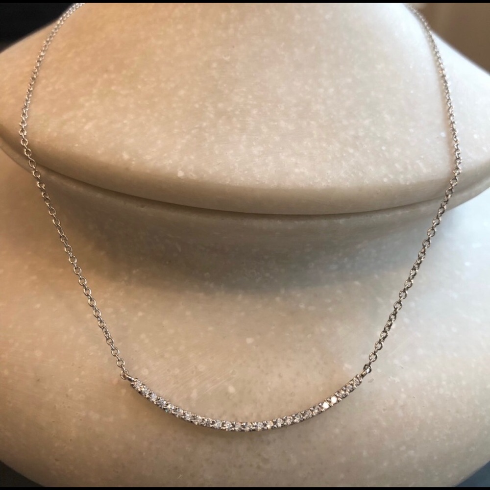 NWT White Gold Curved Micro Pave CZ Bar Necklace